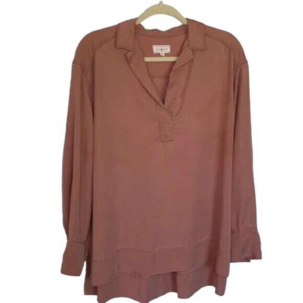 Lou & Grey Blush Collared Long Sleeve Blouse High Low Size Small‎